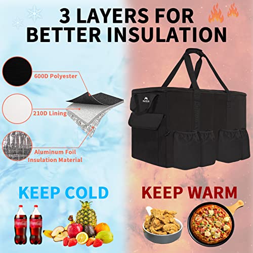MATEIN Insulated Food Delivery Bag, XXXL Thermal Catering Bag for Hot & Cold Food, Water-Resistant Foldable Pizza Delivery Carriers for Transport with 4 Cup Holders & Reinforced Bottom, Black