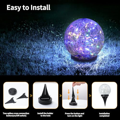 JKIMK Solar Globe Lights Outdoor Waterproof-Solar Balls for Garden-Cracked Glass Ball Solar Lights Outdoor-Solar Orbs for Outside-Outdoor Decorations for Patio and Yard Lawn Backyard Decor - color: Multicolor, size: 4 Globes