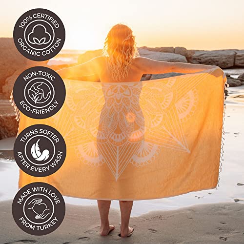 FESHKA Sand Proof Turkish Beach Towel – Oversized, Quick Dry & Lightweight Travel Towel - 100% Organic Cotton Beach Blanket - Perfect for Bath, Pool & Picnic | Frozen (Yellow) - color: 13 - Yellow