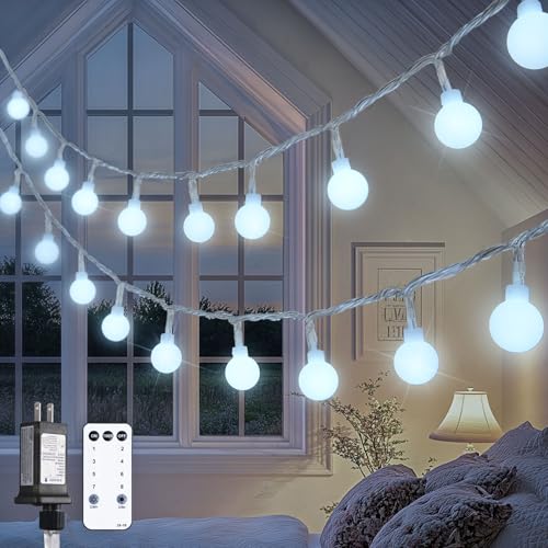 JMEXSUSS 100ft Globe String Lights Indoor Outdoor Waterproof, 200 LED White Christmas Fairy Lights Plug in with Remote, Connectable Hanging Lights for Bedroom Patio Holiday Tree Party Christmas Decor - color: White, size: 200 LED Plug