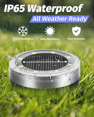 SenLuKit Mini Solar Ground Lights 16 Pack Outdoor IP65 Waterproof Solar Flat Garden Light Solor Powered Disc Pathway Lights for Outside Walkway Yard Landscape Patio Lawn Driveway-Cool White - color: Cool White, size: 16 Pack