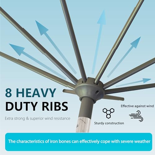 9FT 9FT Outdoor Patio Umbrella Outdoor pool Umbrella with Push Button Tilt and Crank, Market Umbrella 8 Sturdy Ribs UV Protection for Garden, Deck, Backyard (Turquoise) - color: Turquoise, size: 9 FT