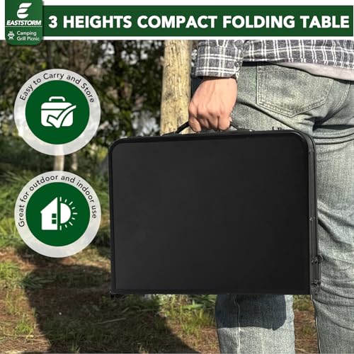 E EASTSTORM Small Metal Folding Table 3 Adjustable Heights, 23.6''×15.7''×27'' Heavy-Duty Portable Picnic Table for Outdoor Camping, Garden, Patio, Grill, BBQ, Party, 2Ft (Small, Black) - color: Black, size: Small 2ft - 23.6"l X 15.8"w - Iron Plate