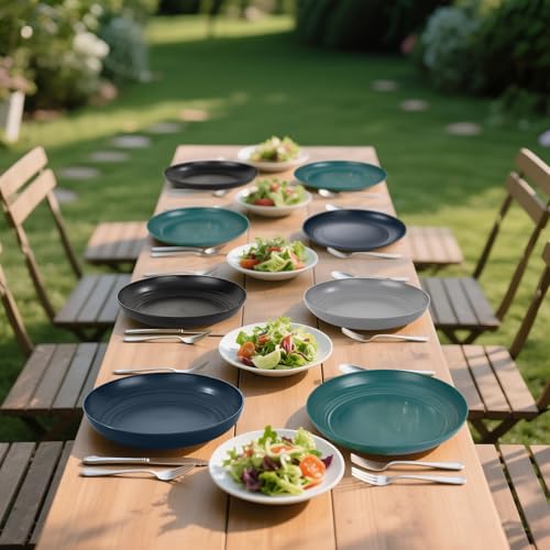 Supernal 10" Wheat Straw Dinner Plates,Reusable&Durable Plastic Plates Dishwasher Safe,16-Pack (4 Black, 4 Dark Green, 4 Dark Blue, 4 Dark Gray), Versatile Tableware for Modern Dining and Outdoor Use - color: Black/Dark Gray/Dark Green/Dark Blue