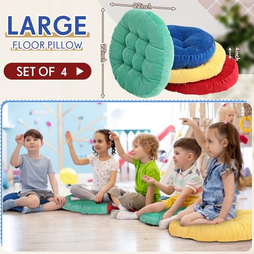 Jerify Floor Pillow Cushions Large Round Square Large Meditation Floor Pillow for Classroom Adult Meditation Picnic Party Seating Learning Daycare School(Round,Colorful,4 Pcs) - color: Colorful, size: Round
