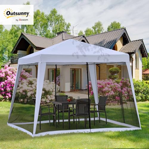 Outsunny 10'x10' Outdoor Canopy Tent, Slant Leg Sun Shelter with Mesh Sidewalls, Patio Tents for Parties, Grey - color: Gray