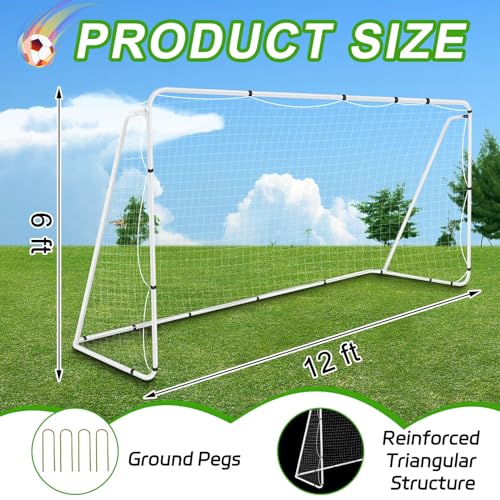 Liliful 12 x 6/10 x 6.5 ft Soccer Goal for Backyard Portable Soccer Net and Steel Weatherproof Frame Folding Goals with 6 Ground Stakes for Adults Youth Outdoor Training Competition - size: 12 X 6 Ft