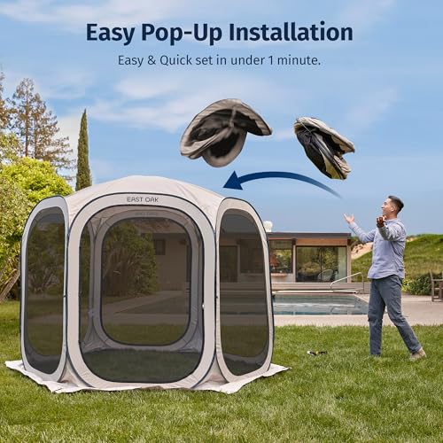 East Oak Screen House Tent Pop-Up, Portable Screen Room Canopy Instant Screen Tent 10 x 10 FT with Carry Bag for Patio, Backyard, Deck & Outdoor Activities, Beige - color: Beige, size: 10×10 FT
