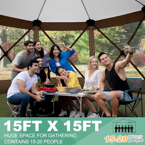 COBIZI 15x15 FT Pop Up Gazebo - Canopy Tent, Large Gazebos On Clearance with Sidewalls, Screened in Gazebo,carpas para Patio,Portable Screen Tents for 12-15 Persons Outdoor Camping, Backyard,Brown - color: Brown, size: 15x15ft Essential Gazebo