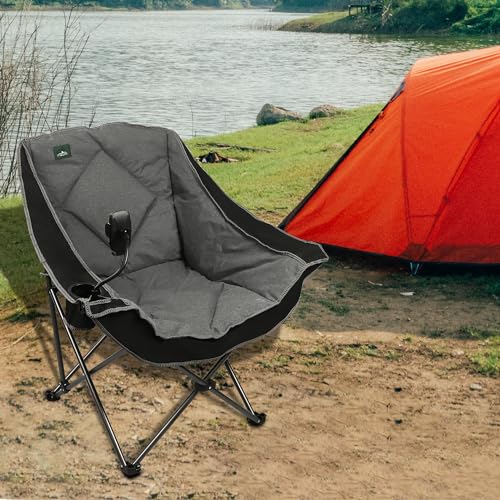 Northroad Oversized Foldable Camping Chair with Cell Phone Holder,Outdoor Padded Lawn Chair w/Cup Holder,Carry Bag for Beach, Hiking, and Picnics,Heavy-Duty 300-lbs Capacity, Black - color: Black With Phone Holder