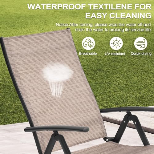 Crestlive Products 2PCS Chaise Lounge Chair Outdoor with 1PC Side Table, Aluminum Folding Patio Recliner Chair, Adjustable 8 Positions Assemble-Free - color: Espresso, size: 3 Pcs
