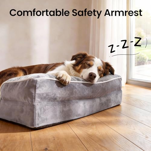 OhGeni Orthopedic Dog Bed Couch Cat Sofa for Large Sized Pets with Memory Foam, Machine-Washable Waterproof Removable Cover, Soft Comfortable Fabric, 35-inch (Gray) - color: 01-Gray, size: 35"x22"x6.5"(Crate Fit)