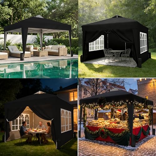 SANWAY 10x10 Pop Up Canopy Tent with Sidewalls x 4 – Easy Setup Canopy Tent, Waterproof, UV-Resistant, Portable with Carry Bag for Outdoor Events, Camping, and Backyard Parties – Black - color: Grey (Canopy with 4 Sidewalls)