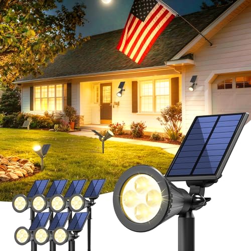 8 Pack Solar Lights Outdoor Waterproof IP65,3000K Super Bright LED,2 Lighting Modes, Solar Powered Yard Garden Solar Spot Lights for Flag Landscape Auto On/Off - color: Warm White, size: 8 Pack