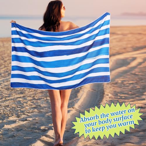 Mixweer 8 Packs Microfiber Beach Towel Bulk 60 x 28 Inch Sand Free Travel Large Microfiber Pool Swim Multi Style Beach Towel Blanket for Adult on Vacation Accessories(Striped Style) - style: Striped Style