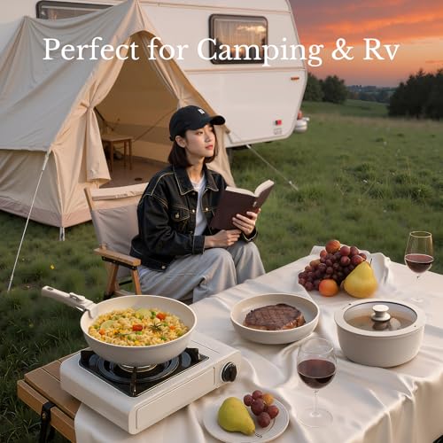 Pots and Pans Set Non Stick, Ceramic Cookware Set Detachable Handle, RV Camping Kitchen Cooking Set Removable Handles, Dishwasher/Oven/Fridge Safe, Induction, Space Saving，Cream White - color: Cream White