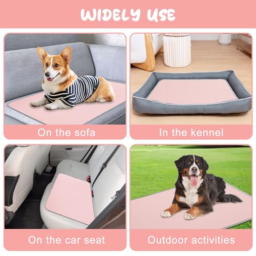 Buvlnee Summer Dog Cooling Mat Washable Ice Silk Self Cool Pad for Small Medium Large Dogs and Cats, Pet Sleeping Pad for Crate, Bed, Indoor & Outdoor Floor, Car Seats - color: Pink, size: 27x22in