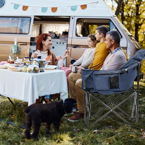 LILYPELLE Oversized Heated Camping Chair, Patio Lounge Chairs with 3 Heat Levels, Portable Folding Heated Chair Round Moon Saucer Folding Lawn Chair Outdoor Chair for Camping, Lounge Patio - color: Dark Blue, style: Heated Moon Chair
