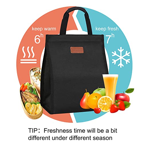 Lunch Bags for Women Insulated Reusable Lunch Tote with Internal Pocket, Adult Lunch Tote bag for Work (Black - color: Black, size: 1 pack