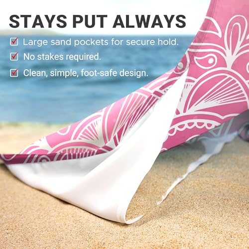 Sunlit Silky Soft Sand Proof Beach Blanket 106"x81" / 85"x72" Sand Proof Mat with Corner Pockets and Mesh Bag for Beach Party, Travel, Camping and Outdoor Music Festival, Mandala - color: Purple Red, size: 106"x81"