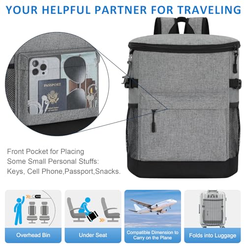 Tenot Cooler Backpack 33/40 Cans Backpack Coolers Insulated Leak Proof Soft Beach Cooler Bag for Men Women Ice Chest Backpack Camping Hiking Picnic Travel Cooler Lunch Backpack - color: Light Grey, size: 33 Cans
