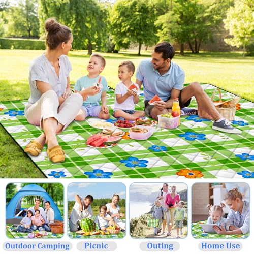 Extra Large Picnic Blanket Waterproof,80"x 80"Foldable Machine Washable Beach Blanket,Outdoor Blanket for 6-8 Adults,Suitable for Indoor Crawling,Park Beach,Camping,Hiking,Family Travel(Green) - color: Green Tile, size: 6'8" x 6'8" (Square)