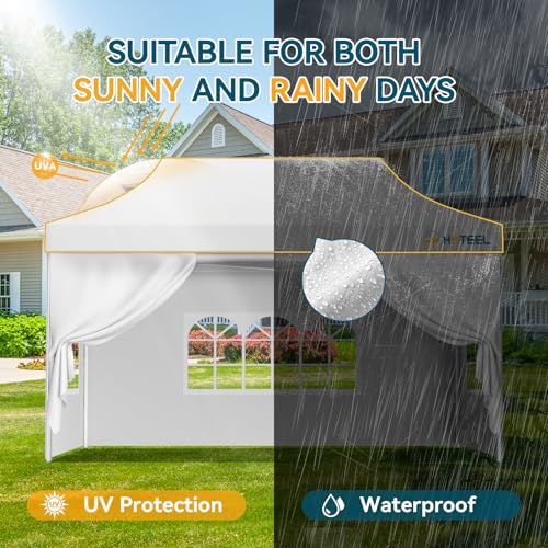 Hoteel 10x15 Pop Up Canopy Tent Heavy Duty with 4 Sidewalls, Waterproof Party Tent, Easy Set-up Commercial Instant Tents with Roller Bag & Sandbags, Hexagonal Leg (1-Year Warranty) - color: White, size: 10×15 （4 Walls）
