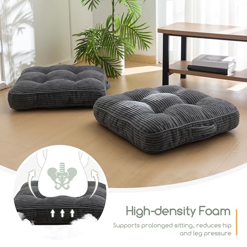 HIGOGOGO Floor Pillow Cushion for Adults, Meditation Cushion Pillow, Large Square Floor Sitting, Tufted Corduroy Cover, for Tatami Living Room or Yoga, 22x22 Inch, Dark Grey - color: Square Dark Grey, size: 4" Thick(Pack of 1)