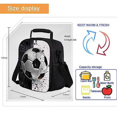Lunch Tote, 2019 Upgrade Insulated Football Lunch Bag- Waterproof Reusable Lunch Box Portable Meal Bag Ice Pack for Kids Boys Girls -Black - color: Football Black