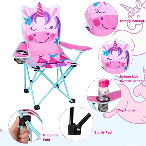 KABOER Kids Outdoor Folding Lawn and Camping Chair with Cup Holder and Carrying Bag, Children's Camping Chairs - color: Pink Unicorn