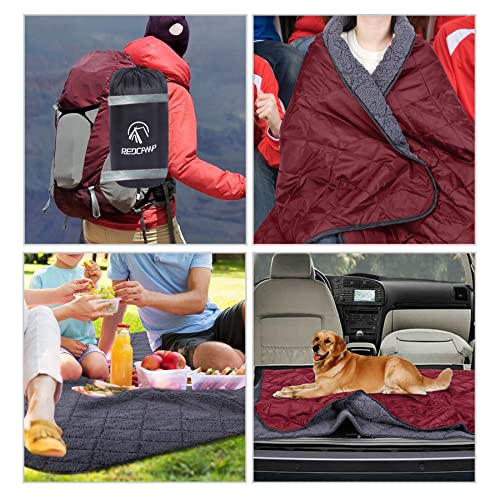 REDCAMP 79"x79" Winter Outdoor Blanket with Sherpa Lining, Waterproof & Windproof Cold Weather Blankets, Extra Thick Warm Blanket for Camping Stadium Car Dog, Machine Washable Portable Red - color: Red/79''x79''