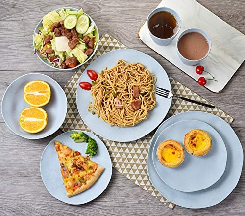 MORGIANA 8 pcs Reusable Bamboo Dinnerware Set, Camping Dishes with Bamboo Bowls Plates Dishes for 2 (Blue) - color: Blue