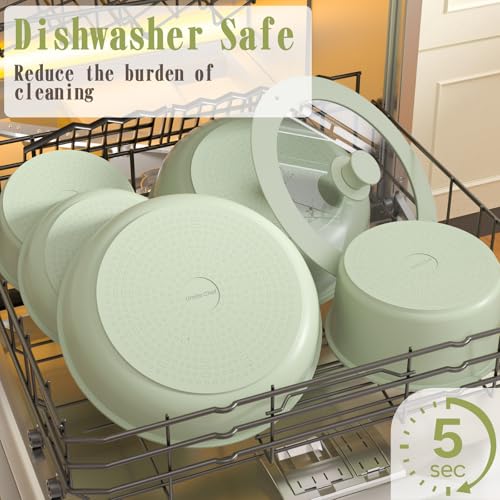 Umite Chef Non Stick Pots and Pans Set, 21 Pcs Ceramic Kitchen Cookware Set with Detachable Handle, Nonstick Healthy Induction Cookware, Dishwasher RV Cookware Set, Oven Safe, Stackable, Sage Green - color: Saga Green