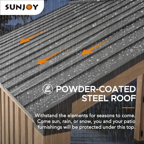 SUNJOY 11x11ft. Cedar Wood Gazebo with Six 5.5x5.5 in. Heavy Posts, Permanent Hard Top Pavilion with Wooden Privacy Screen for Backyard Hot Tub, Ceiling Hook - Outdoor Patio, Matte Black - style: Gazebo w/Privacy Screen
