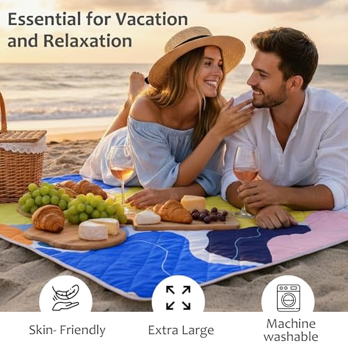Exclusivo Mezcla Extra Large Waterproof Picnic Blankets 3 Layer, Sandproof and Foldable Outdoor Blanket for Beach Camping, Park and Travel - color: Abstract Yellow