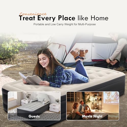DIMAR GARDEN Twin Size Air Mattress with Headboard and Pump,Blow Up Mattress Inflatable Bed with Pillows - size: Twin