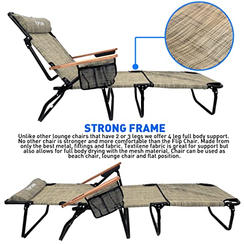 EASYGO PRODUCTS FLIP Face Down Tanning Chaise Lounge Chair with Face & Arm Holes - 4 Legs Support - Textilene Material - 6 Position - Arm Head Rest Pillow - Beach or Home Use - color: Flip Tan