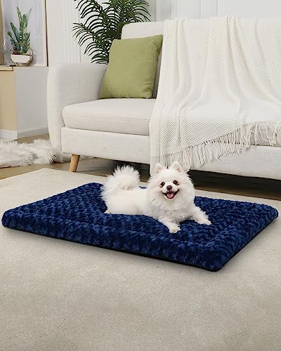 Washable Dog Bed Mat Dog Crate Pad Soft Fluffy Pet Kennel Beds Dog Sleeping Mattress for Large Jumbo Medium Small Dogs, 29 x 18 Inch, Blue - color: Blue, size: 29.00" x 18.00" x 1.50"