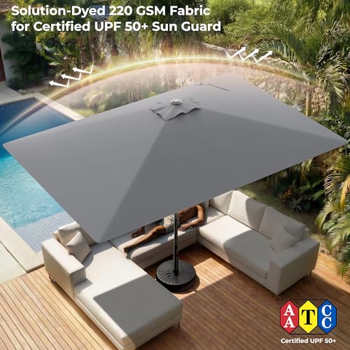 HOMSHADE 6.6 x 10 ft Rectangular Patio Umbrella Rectangle Umbrella Outdoor Patio, Large Outdoor Umbrellas for Patio Table with Tilting and Sun UV Protection for Pool, Deck, Market, Backyard - color: Grey