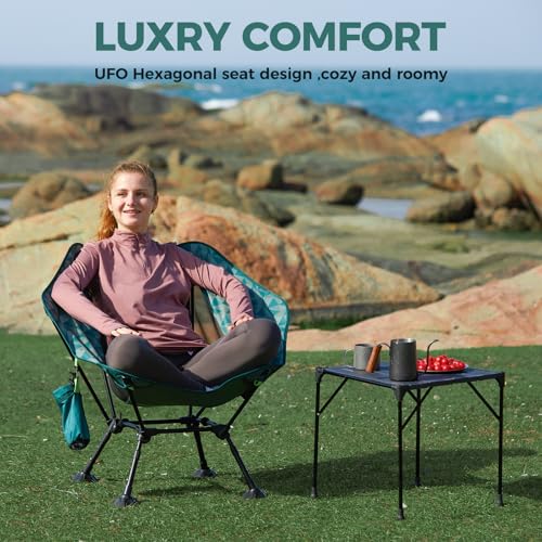 ATEPA UFO3.0 Ultralight Backpacking Chair, 330 lbs Heavy-Duty Aerospace Aluminum Folding Camp Chair with Hexagon Ergonomic Seat Anti-Sink Feet, Compact Portable Outdoor Gear for Hiking, Fishing 2 Pack - color: Green Pro- 2 Pack