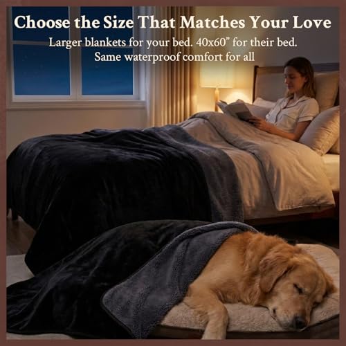 Waterproof Blanket for Bed, Couch, Sofa - Plush Throw Blanket to Protect Furniture, Stain Resistant, Leak-Proof, Double-Sided Flannel & Sherpa Fleece, Reversible Black & Grey, 40"x60" - color: Black & Grey, size: Throw (40"x60")