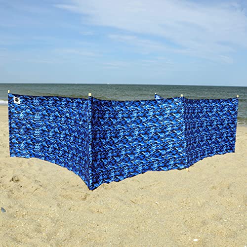 Ocean Camo Pro Beach Recycled Polyester Rip-Stop 20 ft Lightweight Windscreen, Privacy Screen, Wind Blocker, Free Matching Shoulder Bag (NEW Mahogany Wood Poles)