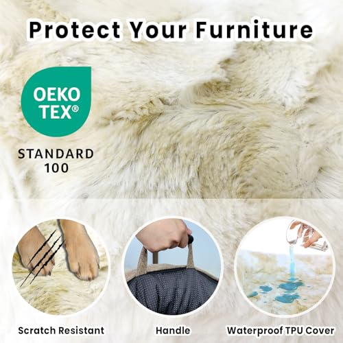 Calming Extra Large Dog Couch Bed, 45 x 37 inch Waterproof Removable Pet Mat Couch Cover for Furniture Protector, Non-Slip Fluffy Pelsbarn Dog Bed for Couch, Sofa, Car - Tie-Dye Khaki - color: Tie-Dry Khaki, size: X-Large