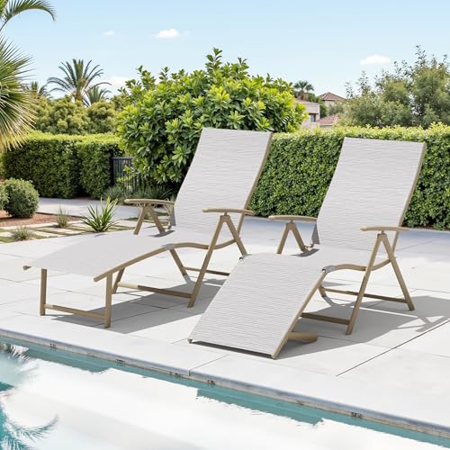 Crestlive Products Chaise Lounge Chair Outdoor Set of 2, Aluminum Folding Patio Recliner Chair, Adjustable 8 Positions Assemble-Free Perfect for Beach, Yard, Pool, Deck（Multi-Color） - color: Multi-color, size: 2 Pcs