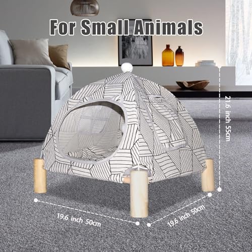 Pozico 2-in-1 Cat Bed Tent with Wooden Frame – Cat Teepee & Hammock, Portable Indoor/Outdoor Pet Tent for Cats, Kittens, Small Dogs, and Small Animals – Quick Assembly, White Diamond Design - color: White Diamond Tent