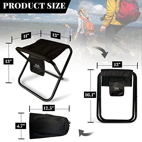 Upgraded Portable Folding Stool, 13 Inch Camping Stool for Adults Fishing Hiking Gardening and Beach with Carry Bag, Hold Up to 450lbs[Black] - color: Black