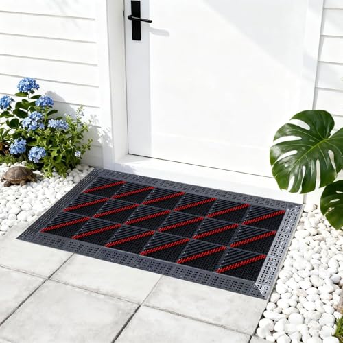 Outdoor doormat, modular interlocking splicing mat, multifunctional heavy-duty doormat, 3-in-1 dust removal, snow removal, non-slip doormat, suitable for front door and garage entrance(41.3"X23.6") - size: 2ft*3.5ft
