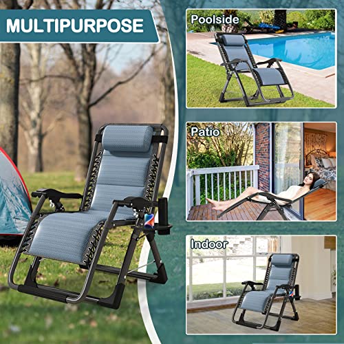 NAIZEA Padded Zero Gravity Chair, Cooling Fabric Folding Outdoor Lounge Chairs, Adjustable Reclining Camping Chairs with Cup Holder, Ergonomic Patio Lawn Chair for Balcony Beach Deck Yard - color: Ice Silk Blue, style: Zero Gravity Chair