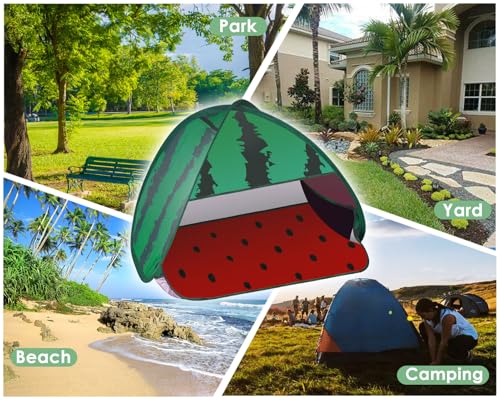 Mini Tent for Pets Small Dog Tent for Beach Portable Pop Up Sun Shade Shelter with Phone Compartment for Puppy and Large Cats Small Animals Sun Canopy for Camping and Outdoor (Watermelon) - style: Watermelon
