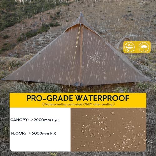 LANSHAN Ultralight Tent 3-Season Backpacking Tent for 1-Person or 2-Person Camping, Trekking, Kayaking, Climbing, Hiking - color: Pro 1-person, khaki